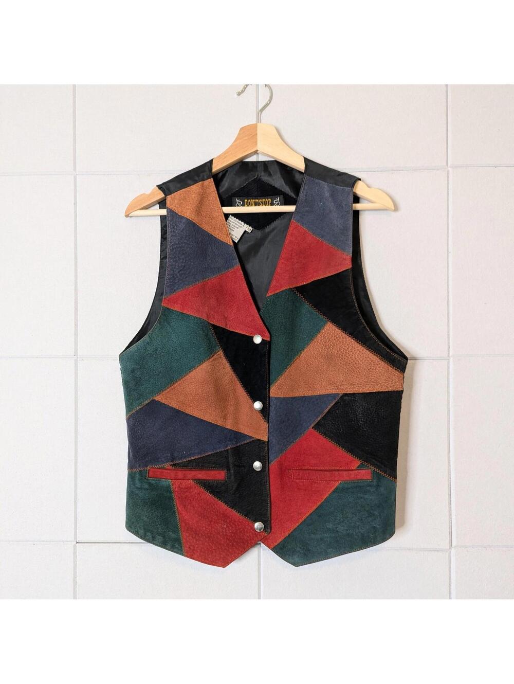 Vintage 90s multicolored leather patchwork Western vest